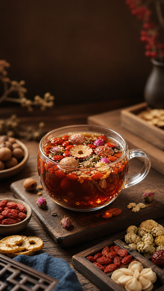Eight-Treasure Tea — Osmanthus · Rose · Jasmine · Chrysanthemum Flavour | 八宝茶 — 桂花 · 玫瑰 · 茉莉 · 菊花口味